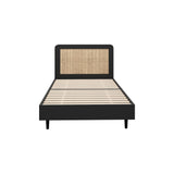 NNEED Bed Frame Single Size Real Rattan Headboard Black