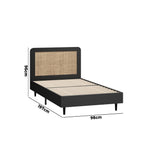 NNEED Bed Frame Single Size Real Rattan Headboard Black