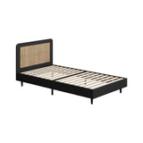 NNEED Bed Frame Single Size Real Rattan Headboard Black