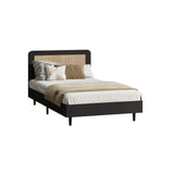 NNEED Bed Frame Single Size Real Rattan Headboard Black
