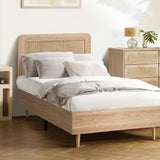 NNEED Wooden Bed Frame Single Size Rattan Headboard