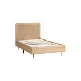 NNEED Wooden Bed Frame Single Size Rattan Headboard