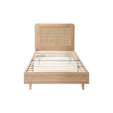 NNEED Wooden Bed Frame Single Size Rattan Headboard