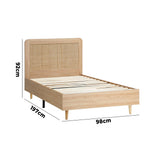 NNEED Wooden Bed Frame Single Size Rattan Headboard