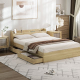 NNEED Double Bed Frame with Charging Ports & 2 Drawers