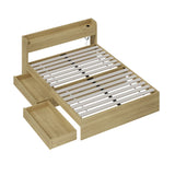 NNEED Double Bed Frame with Charging Ports & 2 Drawers