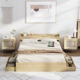 NNEED Double Bed Frame with Charging Ports & 2 Drawers