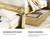 NNEED Double Bed Frame with Charging Ports & 2 Drawers