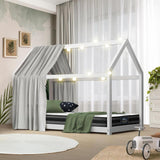 NNEED Kids Bed Frame with Single Mattress House Style White