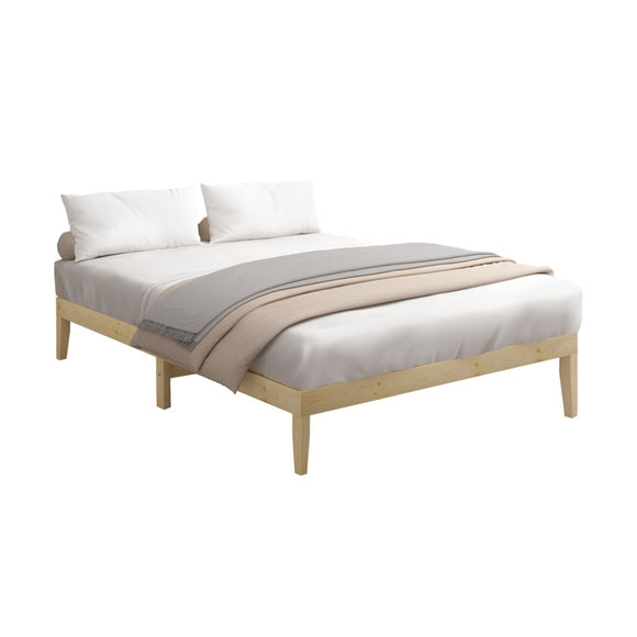 NNEED Bed Frame Queen Size Pine Wood Bed Base