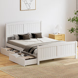 NNEED Wooden Bed Frame Double Size with Trundle Drawers White