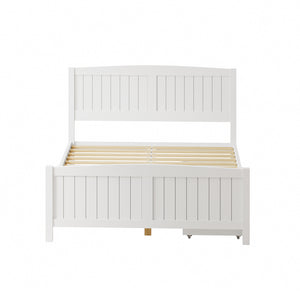 NNEED Wooden Bed Frame Double Size with Trundle Drawers White