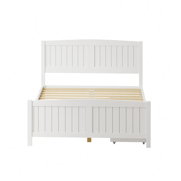 NNEED Wooden Bed Frame Double Size with Trundle Drawers White