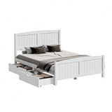NNEED Wooden Bed Frame Double Size with Trundle Drawers White