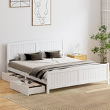 NNEED Wooden Bed Frame King Size with Trundle Drawers White