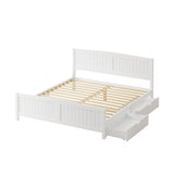 NNEED Wooden Bed Frame King Size with Trundle Drawers White