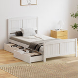 NNEED Wooden Bed Frame King Single with Trundle Drawers White