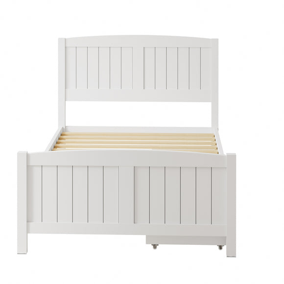 NNEED Wooden Bed Frame King Single with Trundle Drawers White