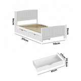 NNEED Wooden Bed Frame King Single with Trundle Drawers White