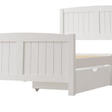 NNEED Wooden Bed Frame King Single with Trundle Drawers White