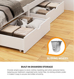 NNEED Wooden Bed Frame King Single with Trundle Drawers White