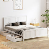 NNEED Wooden Bed Frame Queen Size with Trundle Drawers White