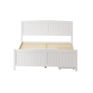 NNEED Wooden Bed Frame Queen Size with Trundle Drawers White