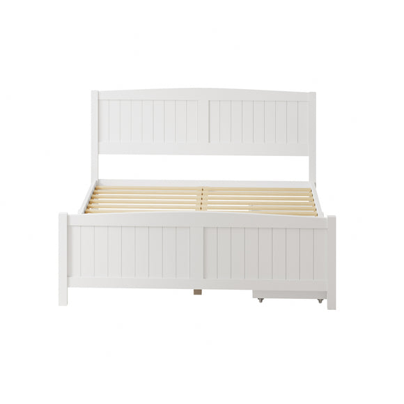 NNEED Wooden Bed Frame Queen Size with Trundle Drawers White