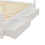 NNEED Wooden Bed Frame Queen Size with Trundle Drawers White