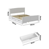 NNEED Wooden Bed Frame Queen Size with Trundle Drawers White