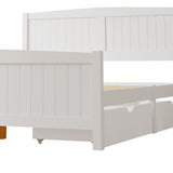 NNEED Wooden Bed Frame Queen Size with Trundle Drawers White