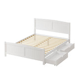 NNEED Wooden Bed Frame Queen Size with Trundle Drawers White