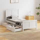 NNEED Wooden Bed Frame Single Size with Trundle Drawers White