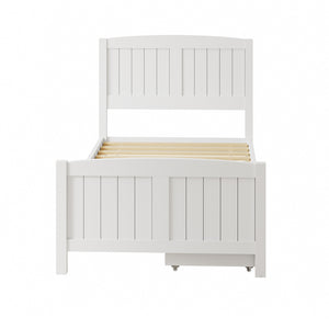 NNEED Wooden Bed Frame Single Size with Trundle Drawers White