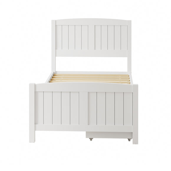 NNEED Wooden Bed Frame Single Size with Trundle Drawers White