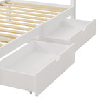 NNEED Wooden Bed Frame Single Size with Trundle Drawers White