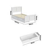 NNEED Wooden Bed Frame Single Size with Trundle Drawers White