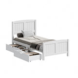 NNEED Wooden Bed Frame Single Size with Trundle Drawers White