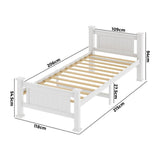 NNEED Wooden Bed Frame King Single Pine Wood White