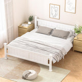 NNEED Wooden Bed Frame Queen Size Pine Wood White