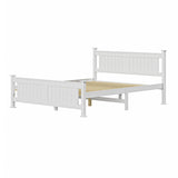 NNEED Wooden Bed Frame Queen Size Pine Wood White