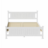 NNEED Wooden Bed Frame Queen Size Pine Wood White