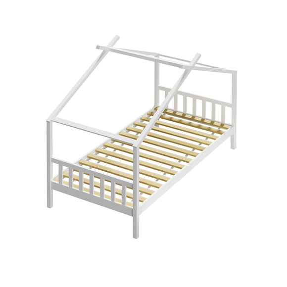 NNEED Bed Frame Wooden Kids Single Timber House Beds White