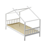 NNEED Bed Frame Wooden Kids Single Timber House Beds White