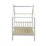 NNEED Bed Frame Wooden Kids Single Timber House Beds White