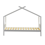 NNEED Bed Frame Wooden Kids Single Timber House Beds White