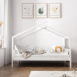 NNEED Bed Frame Wooden Kids Single Timber House Beds White