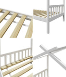 NNEED Bed Frame Wooden Kids Single Timber House Beds White