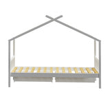 NNEED Bed Frame Wooden Single House Frame with Drawers White