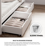 NNEED Bed Frame Wooden Single House Frame with Drawers White